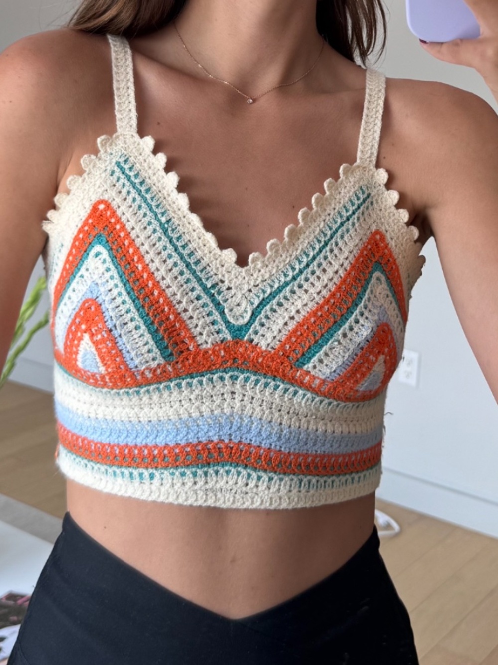 Pinkyotto Crochet Bralette Crop Top Size S Cream Orange Teal Boho Festival